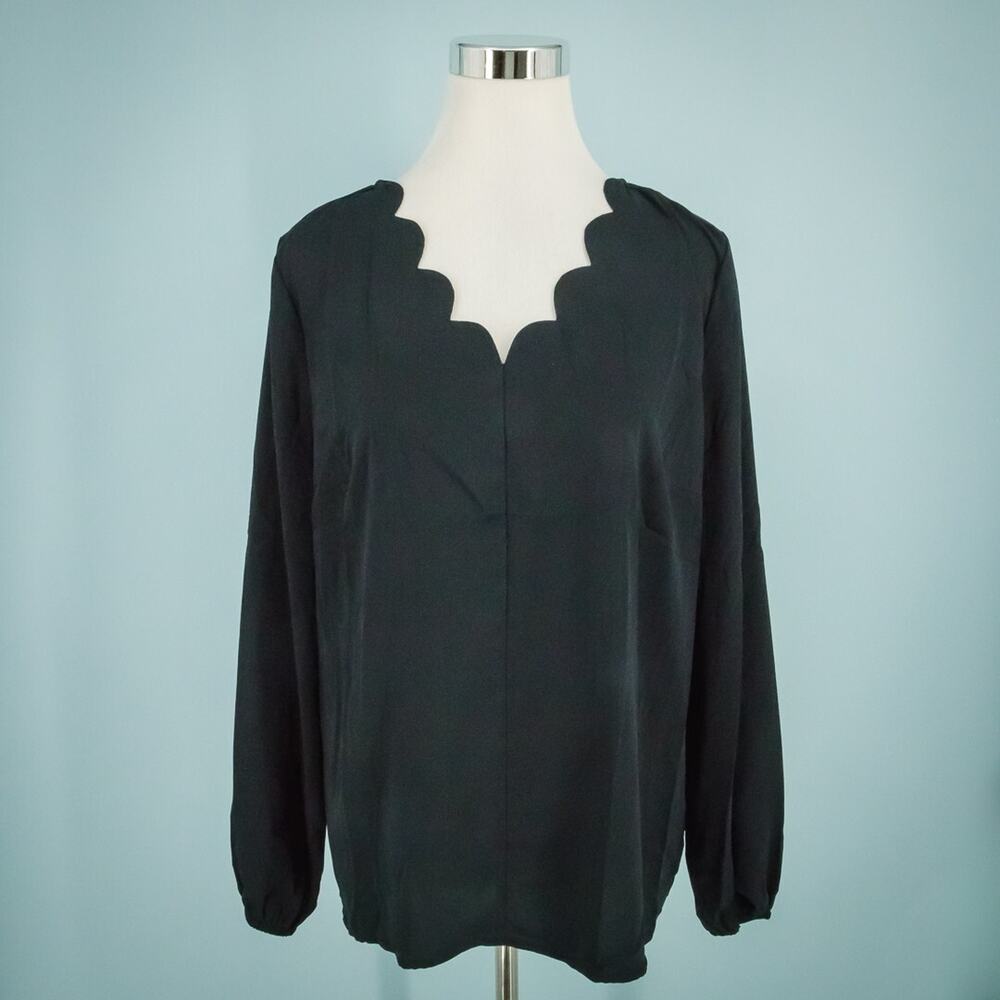 41 Hawthorn Stitch Fix Size Large L Black Lina Scallop V Neck Long Sleeve Top